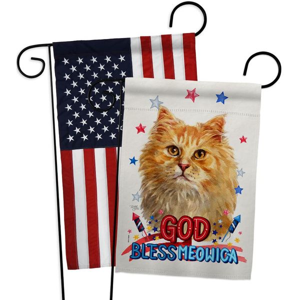 Breeze Decor Patriotic Ginger Long Hair Garden Flag Pack Cat Kitten Meow Spoiled Paw Fur Pet Nature Farm Animal Creature Applique House Banner Small Yard Gift Double-Sided, Made in USA