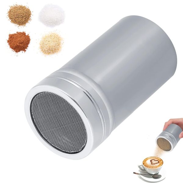 Cyrank Edelstahl-Streuer, Puderzuckerstreuer mit Frischhaltedeckel, Kakaostreuer, Zuckerstreuer, Mehlstreuer, Schokostreuer für Schokolade, Puderzucker, Zucker, Salz, Kakao, Mehl, Kaffee(L)