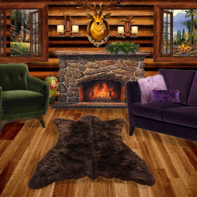 Fur Accents Faux Bear Skin Area Rug Plush Faux Fur (Large, Brown)