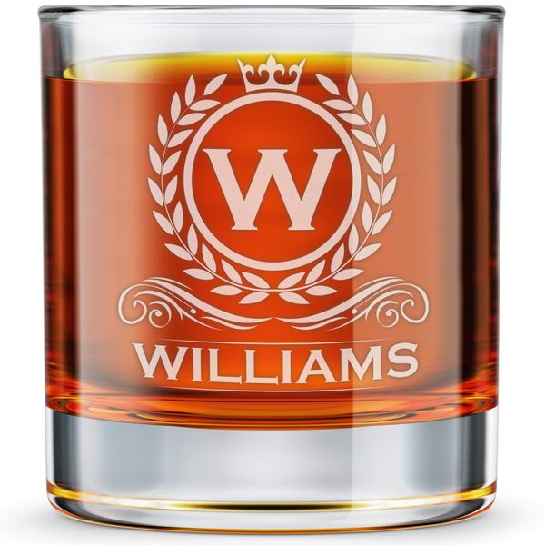 DADDY FACTORY Personalized Whiskey Glass, Engraved Monogram Rocks Cocktail Glass, 10.25 oz Custom Bourbon Gift For Men