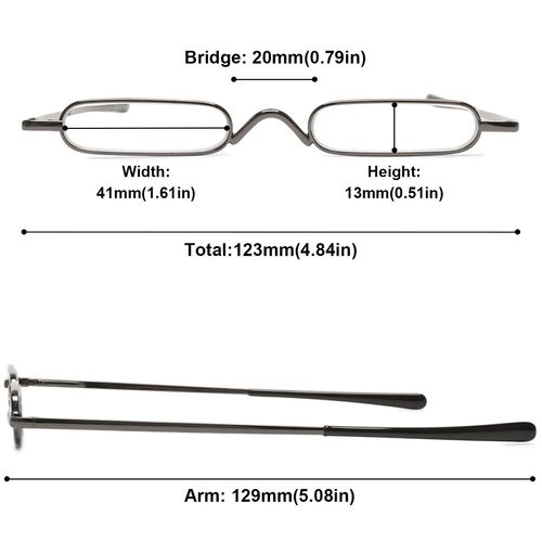 ABETOS Mini Compact Reading Glasses Slim Pen Reader Glasses with Portable Clip Case Metal Frame Spring Hinges Fashion Pocket Readers for Men Women, Grey 1.75