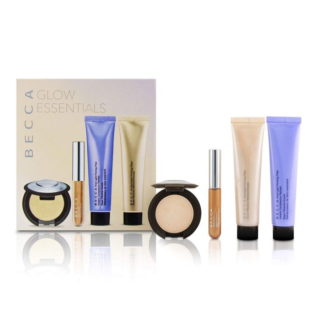 Becca Glow Essentials Travel-size Kit - Becca First Light Priming Filter, Becca Backlight Priming Filter, Becca Shimmering Skin Perfector Pressed Highlighter in Moonstone, Glow Gloss Champagne Creme