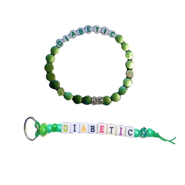 Diabetic Medical Alert Bracelet and Key Ring-Green