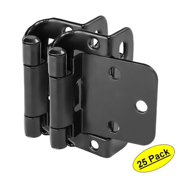*25 Pack* Cosmas 18650-FB Flat Black Partial Wrap Hinge 1/2" Overlay (Pair)