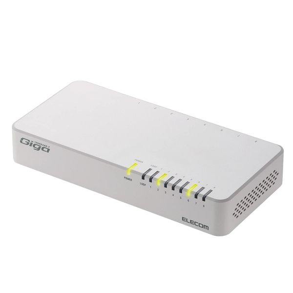 Elecom EHC-G08PN2-JW Switching Hub, Gigabit Compatible, 8 Ports, Plastic, Magnetic, Built-in Power Supply, White