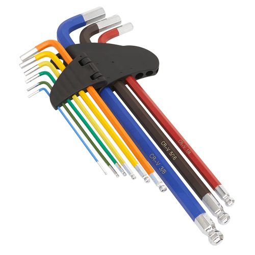 Sealey AK7198 9pc Anti-Slip Extra Long Ball-End Hex Key Set - Imperial