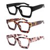 MMOWW 3 Pack Oversized Reading Glasses Square Frame for Women Men Blue Light Blocking Computer Readers Spring hinges +1.5