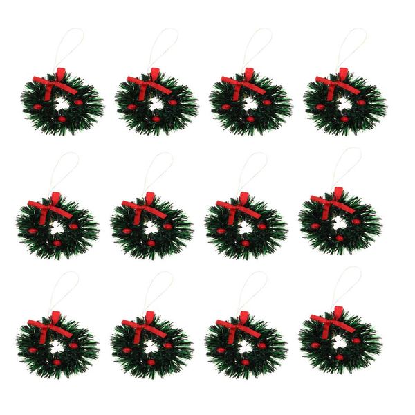 Hosfairy 1.57 Inch 12pcs Mini Christmas Wreaths for 1/12 Dollhouse Christmas Decorations