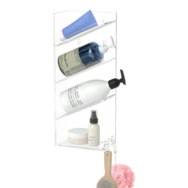 AITEE Acrylic Bathroom Organizer Shower Caddy, Clear Shampoo Holder Wall Mounted with Suction Cup, No Drilling and Rustproof, Sturdy and Durable - One Shelf