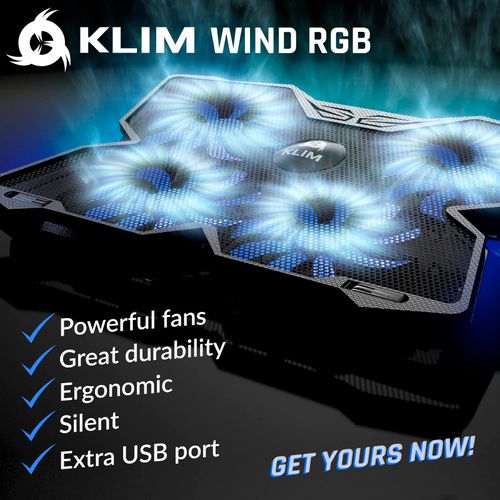 KLIM Wind Laptop Cooling Pad - More Than 500 000 Units Sold - New Version 2024 - The Most Powerful Rapid Action Cooling Fan - Laptop Stand with 4 Cooling Fans at 1200 RPM - USB Fan - PS5 PS4 - RGB