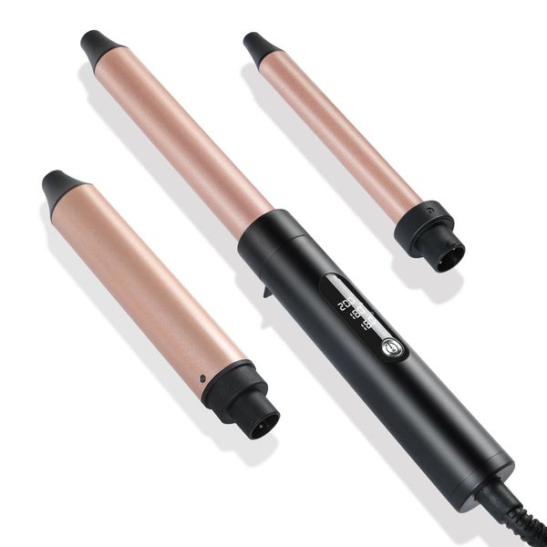 TANSHINE Curling Iron Set, 3 in 1 Ceramic Hair Curler, Interchangeable Curling Wand Dual Voltage,Fast Heating Travel Curling Iron with Heat Resistant Glove, 3/4 Inch, 1 Inch, 1 1/2 Inch Barrel