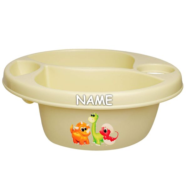 alles-meine.de GmbH Waschschüssel/Kinderwaschbecken - beige - Creme Tiere - Dinosaurier - Dino inkl. Name - Bieco - 3 Kammern - Baby - Putzeimer - Windeln Wickelschüssel - ..