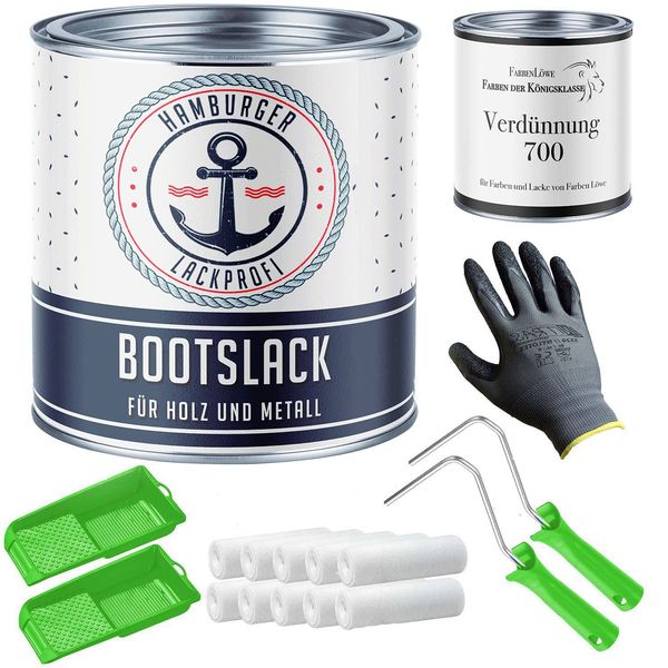Bootslack MATT für Holz und Metall farblos Yachtlack Klarlack Yachtfarbe Bootsfarbe mit Lackier-SET (X300) und Verdünnung (1 L) // Hamburger Lack-Profi (1 L)