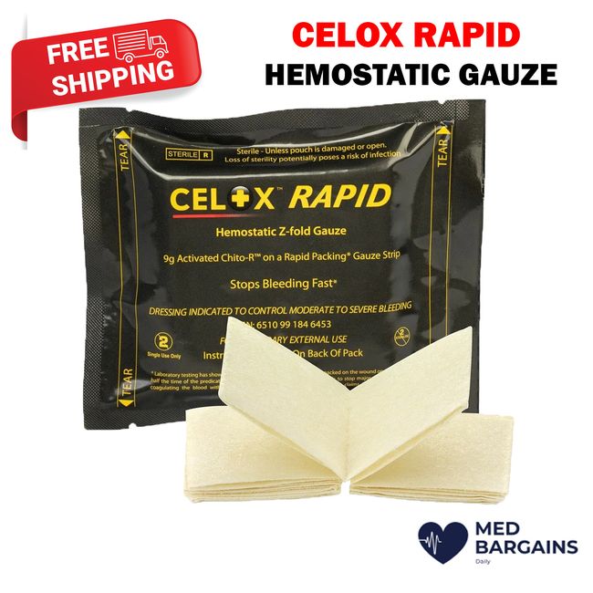 Celox RAPID FG08839011 Hemostatic Z-Fold Gauze 3" x 5' Stop Bleeding