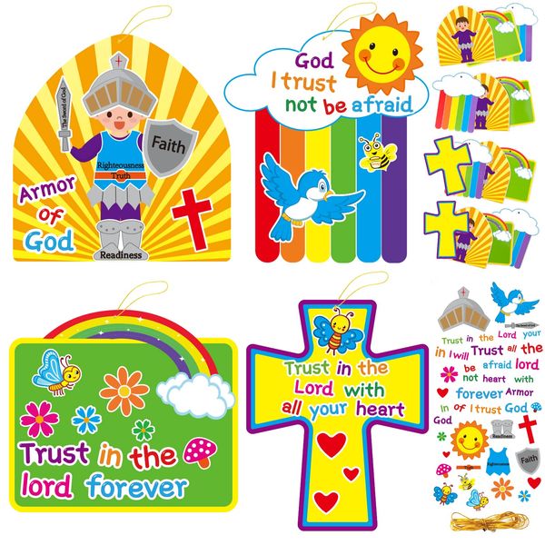 chiazllta 24 Pcs Armor of God DIY Craft Kit Religious Sunday School VBS Easter Christian Craft Kits for Kids,Bible Sticker Hanging Ornament School Supplies for Preschool Classroom DIY Activities