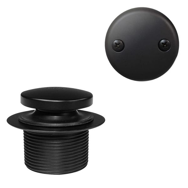 Westbrass D93-2-62 1-1/2" Tip-Toe Bathtub Drain Plug Trim Set with Two-Hole Overflow Faceplate, Matte Black, 1 Count (Pack of 1)