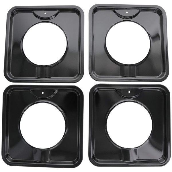 KITCHEN BASICS 101 Made in the USA SGP-400 4 Pack Black Porcelain 7.75” Heavy Duty Square Gas Range Pans Replacement for WP786333, AP6011553, PS11744751.