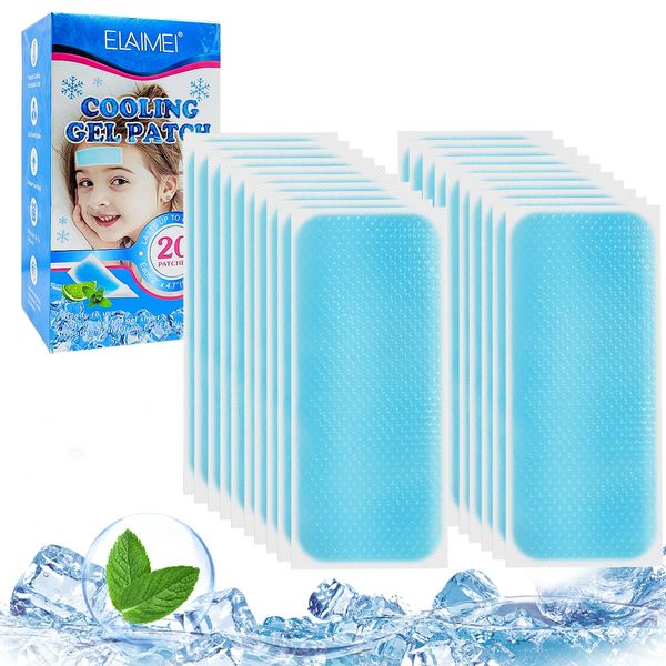 20 Pieces Fever Cooling Patch, Migraine Headache Soothing Gel Pads, Up to 8 Hours of Continuous Cooling, Cool Pads Relieve Headaches, Migraine, Toothache, Relieve Fatigue, Sunstroke