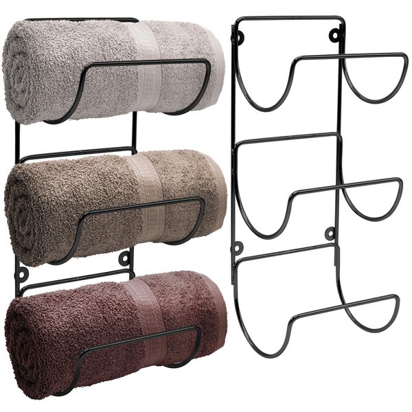 Sorbus Towel Holder for Bathroom Wall - 6 Level Wall Mounted Towel Rack Shelves for Rolled Bath Towels, Washcloths, Linens - Black Hanging Towel Racks for Bathroom, Spa, Salon, Towel Storage Organizer