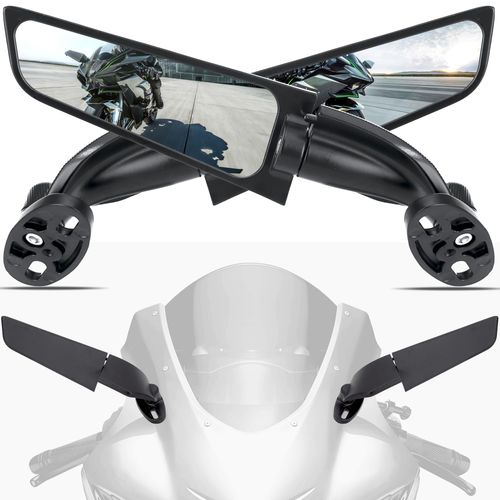 Angle Wing Rearview Mirror, Racing Motorcycle Adjustable Side Rear View Mirrors, For Honda Kawasaki Suzuki Yamaha Universal Stealth Mirror(Black,Plus Lens)