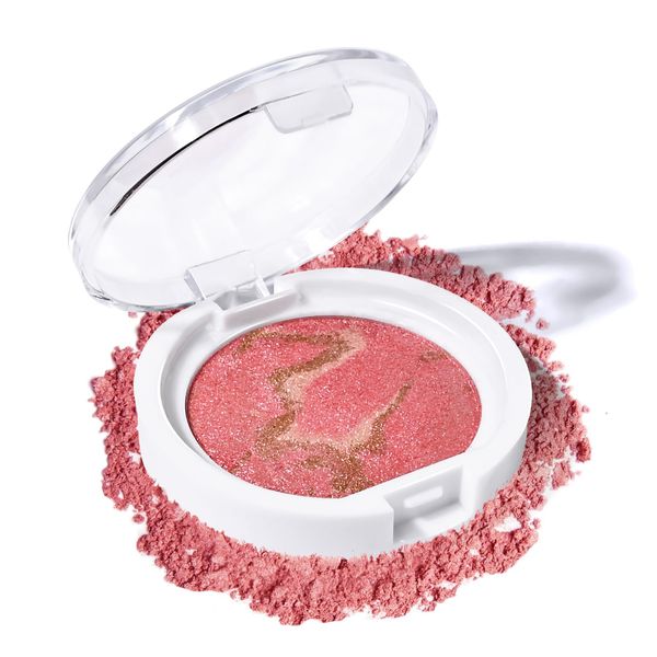 KYDA Baked Blush, High Glossy Face Blusher, Shimmer Pressed Powder Blush, Buildable Lightweight Formula, Radiance Pink Glow Blush Makeup, Multiuse Baked Powder for Face Eye Cheeks, #04