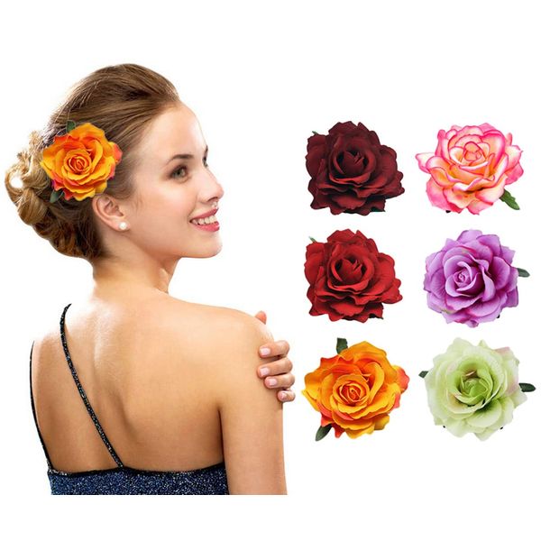 Ericotry 6 Pieces Rose Flower Hair Clips Hair Clips Hairpin Elegant Large Rose Floral Brooches Flamenco Dancer Flower Pin Up Flower Brooch Bride Headpiece Hair Accessories for Women Girls