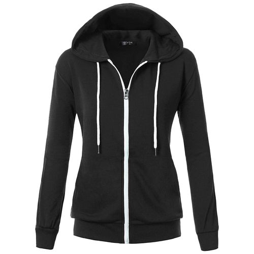 GIVON Basic Lightweight Zip Up Hoodie Long Sleeve Thin Hooded Jacket for Women with Plus Size / DCF200-BLACK-M