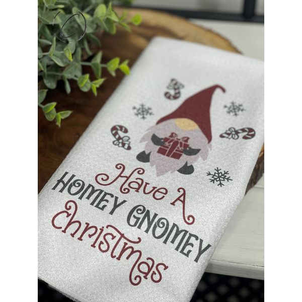 Homey Gnomey Christmas Waffle Weave Tea Towel