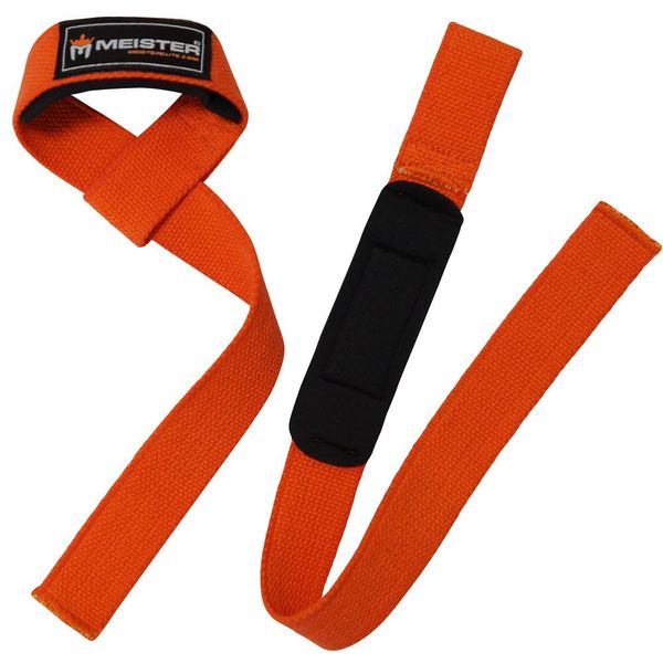 Meister Neoprene-Padded No-Slip Weight Lifting Straps for Grip (Pair) - Orange