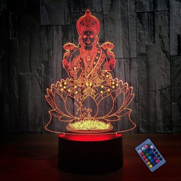 YTDZLTD Optical Illusion 3D Buddha Statue Night Light 16 Colors Changing USB Power Remote Control Touch Switch Decor Lamp LED Table Desk Lamp