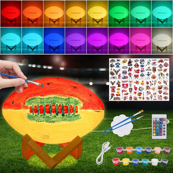 Minleway Paint Your Own Football Lamp Kit,7.9 Inch 16 Colors Night Light Toys for Girls Boys,Arts & Crafts Kit Art Supplies,Arts and Crafts Birthday Gifts for Kids Ages 3 4 5 6 7 8 9 10 11 12+