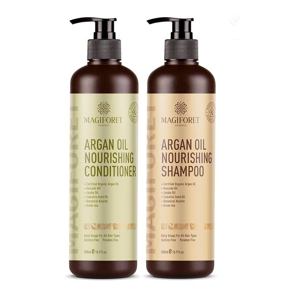 Argan Oil Shampoo and Conditioner Set (2 x 16.9 Oz) - MagiForet Organic Shampoo & Conditioner Sulfate Free - Volumizing & Moisturizing, Gentle on Curly & Color Treated Hair,For Men & Women (cd set)