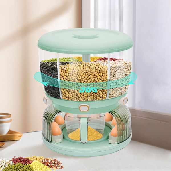 6-Grid Cereal Rice Dispenser Dry Food Grain Storage Container Kitchen Organizer