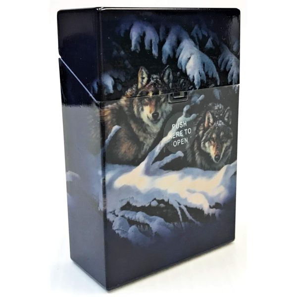 Eclipse Wolf Series Cave Design Hard Plastic Crushproof Cigarette Case, 2ct, Kings, 3116D17-2