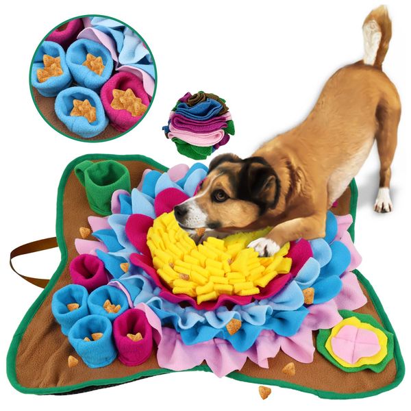 Pet Snuffle Mat for Dogs Interactive Feed Game Sunflower Suction Cups Dog Treats Feeding Mat with Puzzles Encourages Natural Foraging Skills (Sunflower)