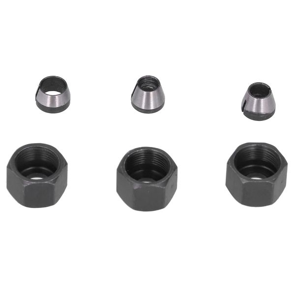 Deror 6Pcs Trimmer Collet Chuck Router Collet Adapter Carbon Steel 6mm 6.35mm 8mm Trimmer Nut Set Kit DIY Tools Power Tools Trimmer Accessories