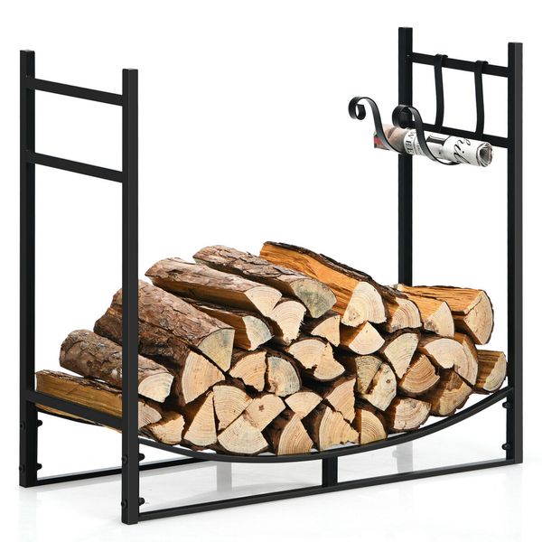 33" Firewood Rack W/ Removable Kindling Holder Steel Fireplace Wood