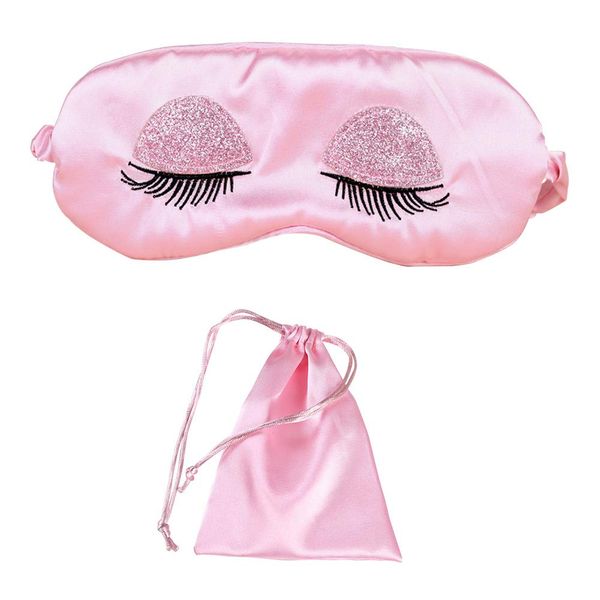 EleCharm Sweet Girl's Satin Eye Mask Long Eyelash Embroidered Eye Cover Sleeping Eyeshade with Portable Pouch