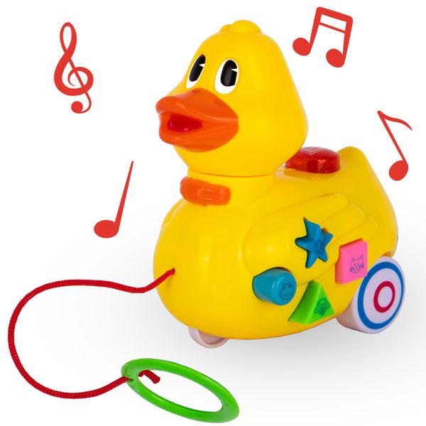 ArtCreativity Musical Walking Duck Pull Toy - Yellow Duck Toy for Kids - Toddler Pull Toy Duck with Lights, Animal Sounds, and Music - Helps Teach Colors, Sounds, and Shapes - Gift for Kids 3 and Up