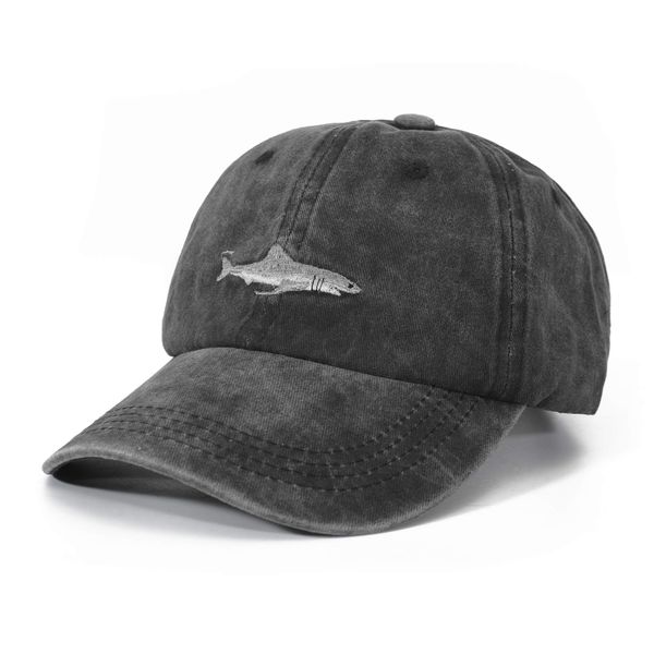 ZLYC Embroidered Cotton Baseball Cap Adjustable Strapback Hat (Shark Grey)