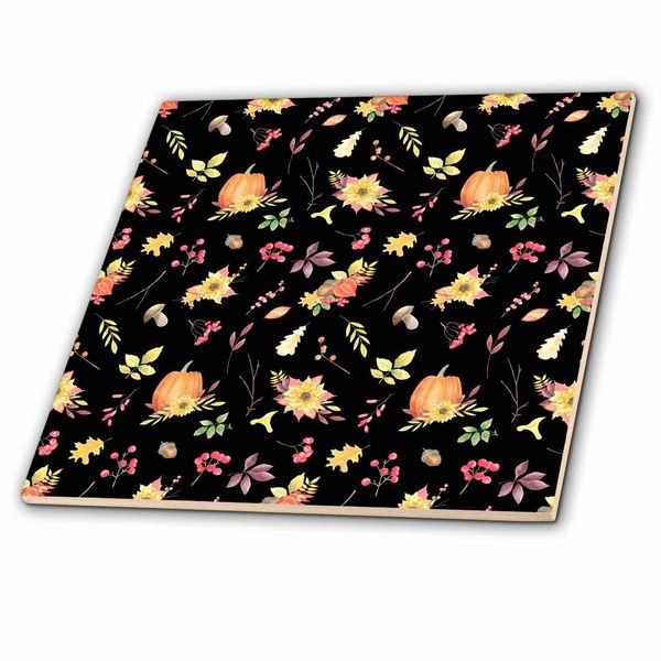 4 Inch Ceramic Tile - Pretty Fall Floral, Twigs, and Pumpkins Pattern Fall Autumn Patterns