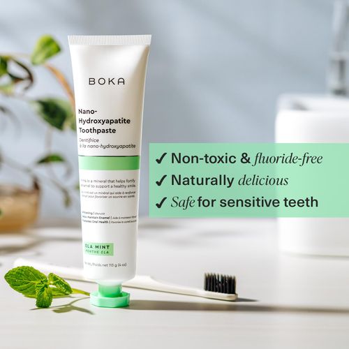 Boka Fluoride Free Toothpaste - Nano Hydroxyapatite, Remineralizing, Sensitive Teeth, Whitening - Dentist Recommended for Adult, Kids Oral Care - Ela Mint Natural Flavor, 4oz 3Pk - US Manufactured