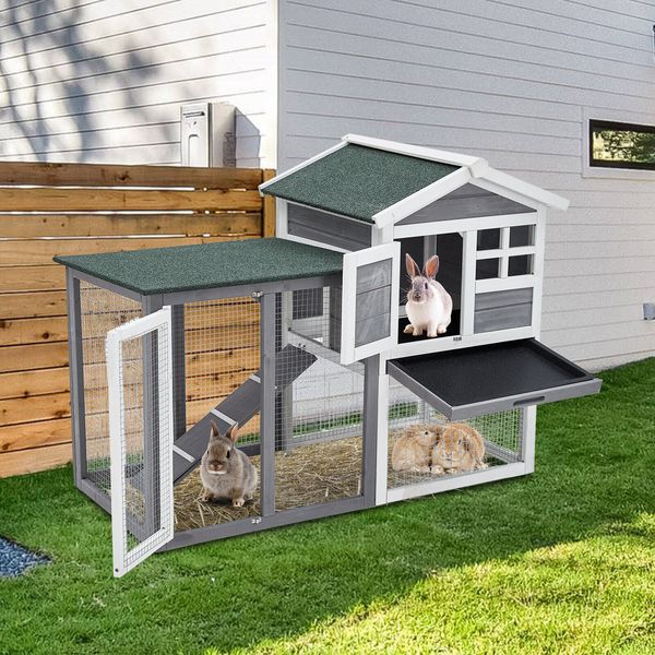 48" Wooden Rabbit Hutch Cage House Habitat Animal Pet Chicken Coop Outdoor