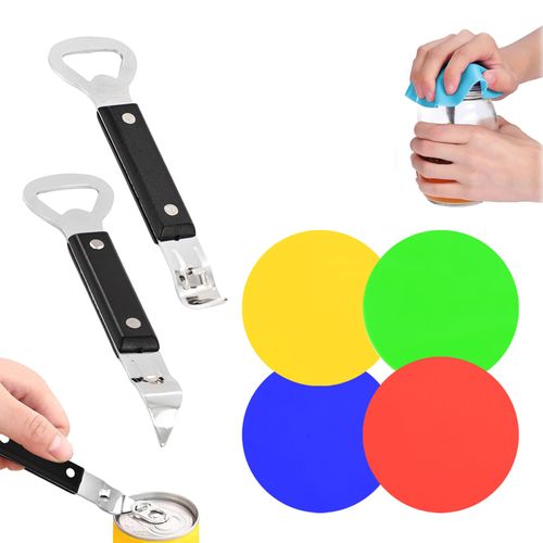 7 Pcs Multi-Function Jar Opener Gripper,Round Non-Slip Rubber Jar Opener Grippers and Stainless Steel Double-Head Bottle Opening Set,Suitable for Arthritis Patients and People with Weak Hand Strength