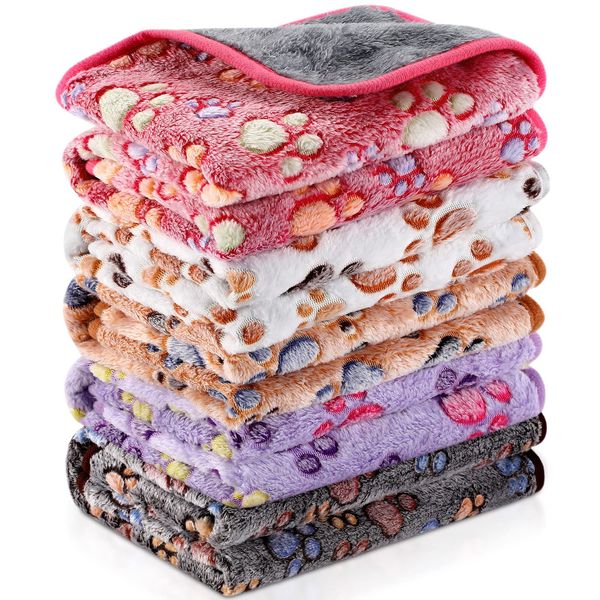 Moukeren 5 Pcs Waterproof Guinea Pig Blankets Winter Small Animal Fleece Blanket Pet Soft Warm Sleep Mat Pad Cover Guinea Pig Cage Liners for Ferret Hamster Rabbit Chinchilla (Paw Print,12 x 12'')