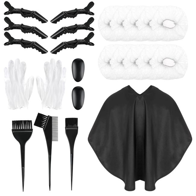 Lusofie 24 Stück Friseurumhang Haarfärbewerkzeuge DIY Kit mit Haarfärbepinsel Ohrenschützer Haarfärbehandschuhe Einweg Haarfärbekappe Haarklammern Haarschneideumhang Umhang Friseur