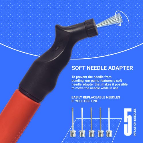 SPORTBIT Ball Pump with 5 Needles - Push & Pull Inflating System - Great for All Sports Balls - Football Ball Air Pump, Volleyball Pump, Basketball Inflator - Goes with Needles Set