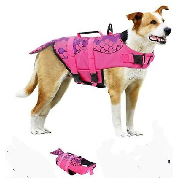 Pet Dog LARGE  Life Jacket Swimming Safety Vest + Pull Handle Lifesaver PINK