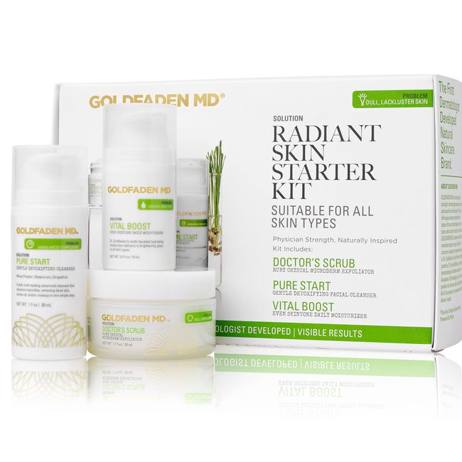 GOLDFADEN MD Radiant Skin Starter Kit | Complete Skin Care Regime including Exfoliator, Cleanser & Daily Moisturizer | 3 Pc. Set