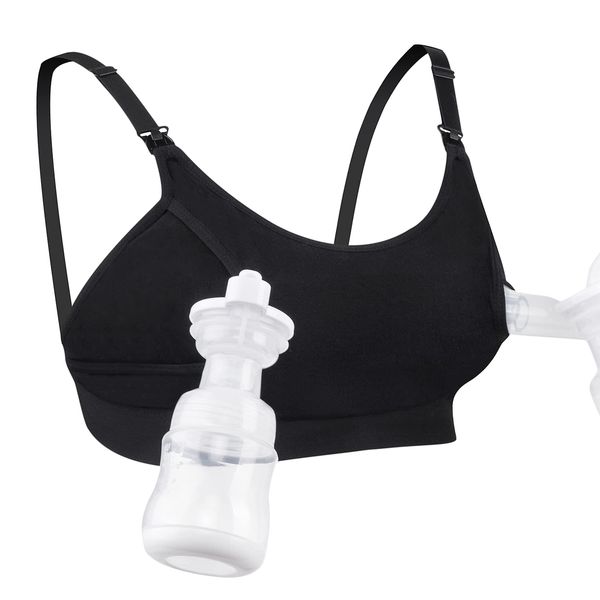 Momcozy Hands Free Pumping Bra, Adjustable Breast-Pumps Holding and Nursing Bra, Suitable for Breastfeeding-Pumps by Lansinoh, Philips Avent, Spectra, Evenflo and More(Black,X-Small)